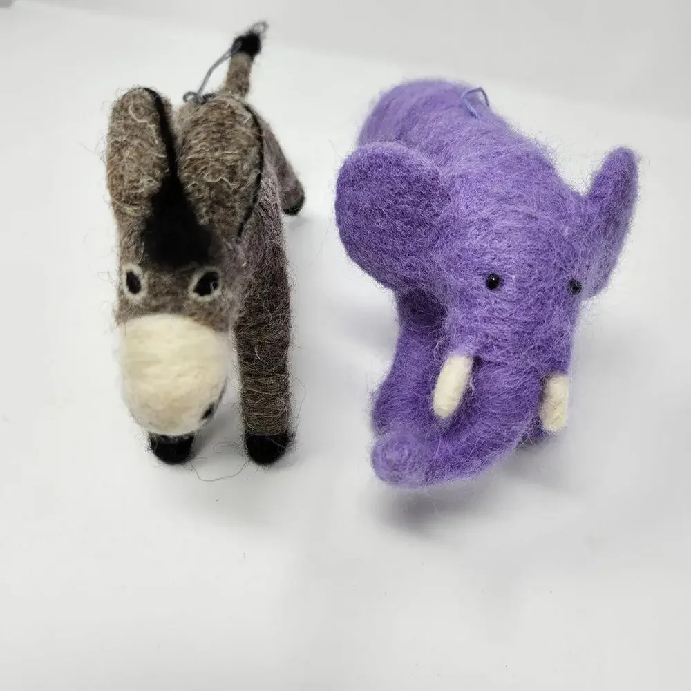 Felted‎ Wool Donkey and Purple Elephant 7 Inches Long